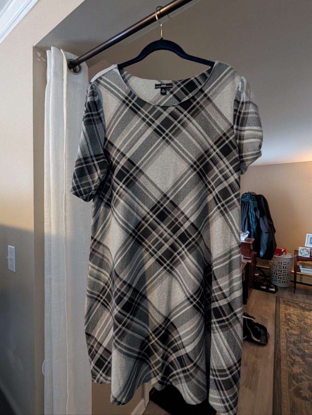 R & k XL womens Purple, Black & Gray Plaid Short-Sleeve Swing Dress